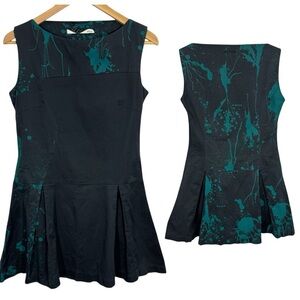Skunkfunk Skater Dress Sz M Navy Teal Fitted Short Paint Splatter Grunge VGUC